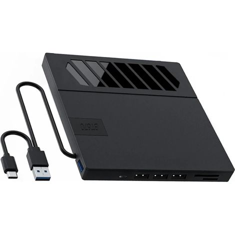 Lecteur CD/DVD/DVD-ROM externe avec USB 3.0, design ultra-mince, adapté aux PC de bureau, doté d'interfaces USB et Type-C. (1/5)
