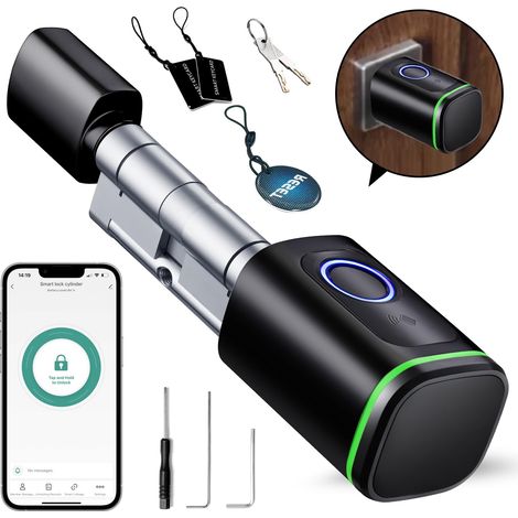 Serrure de Porte Intelligente Verrou avec Empreinte Digitale, Cylindres de Serrures de Portes Électronique 70 mm (35/35) avec 2 Clés, Carte IC, Prise en Charge de l'Application Smart Life (1/5)