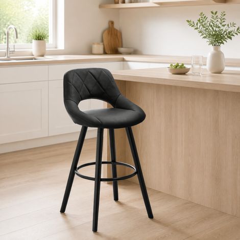 Sgabello da bar con schienale ergonomico, gambe in legno massello, tessuto, antracite (1/5)