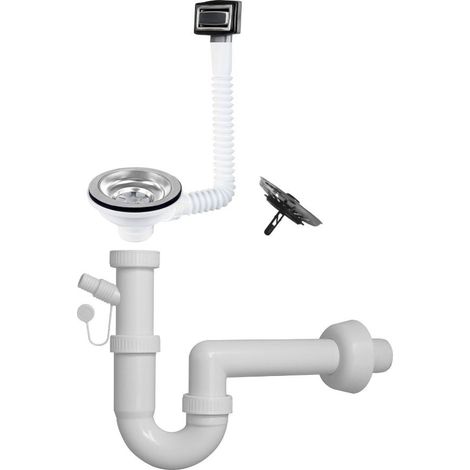 Sifone per lavello in quarzo a 1 via attacco 1"1/2  con pilettone eco e troppopieno rettangolare griglia inox - SifoneQUA1