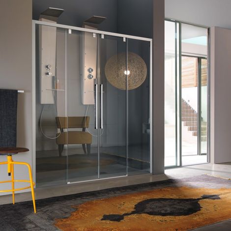 Samo - Porte de douche coulissante à 4 panneaux 167 - 171 cm profilés chromé brillant verre transparent - ACRUX (1/5)