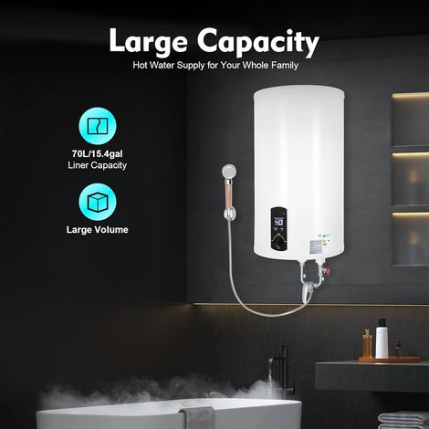 70L 2000 W elektrischer Warmwasserbereiter, Warmwasserspeicher, thermischer intelligenter Boiler, digitaler Betrieb, für Badezimmer, Küchenspülen Weiß