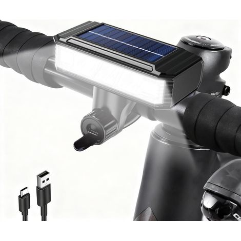 Fahrradlicht – Solarbetriebenes Fahrradlicht mit Hupe – Für Nachtfahrten – Wasserdichter Fahrradscheinwerfer – Unisex Rennrad & Mountainbike – Schwarz (1/3)