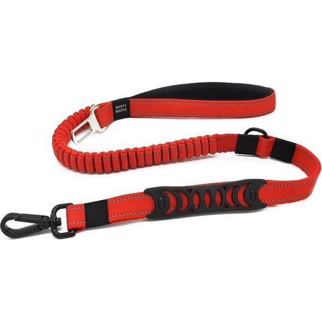 Laisse Anti Traction Chien, 1.1M - 1.5M, Ceinture Chien Voiture, Réfléchissante, Poignée Rembourrée, pour Petits/Moyens/Grands Chiens (Rouge) (1/5)