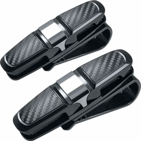 Lot de 2 Porte-Lunettes pour Pare-Soleil, avec Clip pour Lunettes de Soleil ou Cartes, Noir + argent (1/4)