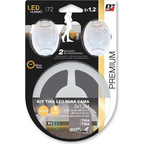 ORION91 Kit tiras 4,8 metros LED Sensor Presencia Cunas Bebés Cama Luz Cálida 3000K 4x1.2metros Nine&One