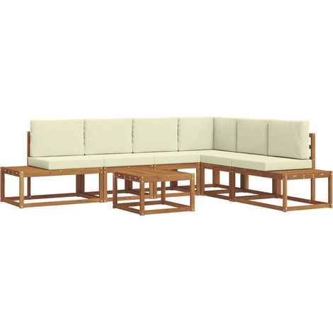 Outdoor Sofa Set with Cushion 7 Piece Natural and Cream vidaXL