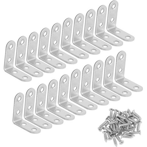 Stainless Steel Right Angle Bracket, 90 Degree Corner Bracket, L-Shaped Corner Bracket, Fixing Bracket with Screws, Silver, 20pcs, 404016mm (1/5)