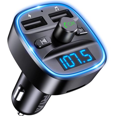 Transmetteur FM Bluetooth, Avancé Bluetooth Kit Voiture, Dual USB Ports avec QC3.0, Appel Main-Libre sans Fil pour Ecran à LED, Adaptateur Autoradio Lecteur de Musique Soutien USB/TF Carte (1/5)