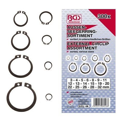 Assortiment de circlips extérieurs Ø 3 - 32 mm 300 pièces BGS (1/7)