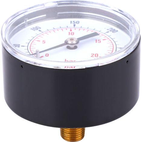 Manomètre, cadran de 50 mm, 1/8 BSPT, monté à l'arrière, convient pour l'air, l'eau, l'huile et le gaz (0-300 PSI, 0-20 Bar). (1/5)