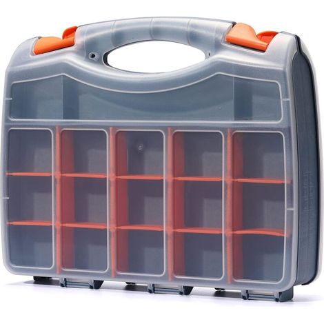 Malette À Outils Vide En Plastique Double Face 37x30x8cm, Organisateur D'outils Avec Polymère Résistant Aux Chocs Et Séparateurs En Plastique Amovibles Personnalisables, Rangement Et Transport, Noir/O (1/5)