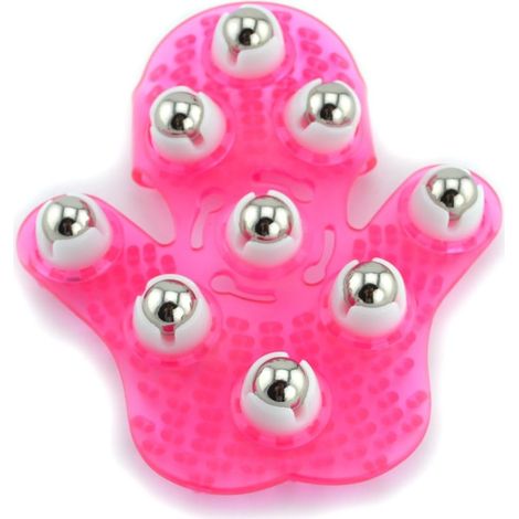 Gant de massage en forme de main, masseur corporel avec 9 billes métalliques rotatives à 360 degrés, pour les soins du corps (rose) (1/5)