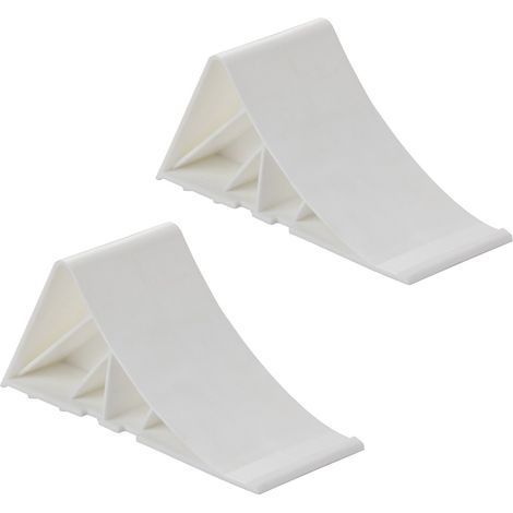 2x PVC Unterlegkeil / Hemmschuh weiss m. Klipp-Halter Keil für Anhänger (1/5)