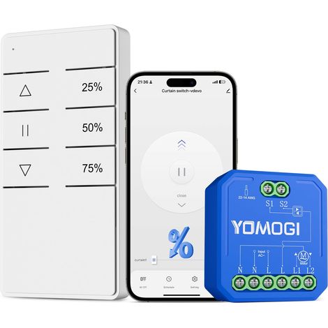 Module Volet Roulant Connecté avec Télécommande RF, Module WiFi pour Rideau Stores Compatible avec Google Home pour Contrôle en Pourcentage, Télécommande Appairée (1/5)