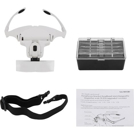 Lot de 5 lentilles pour loupe frontale mains libres avec bandeau réglable et 2 lampes LED (1/5)