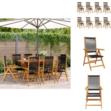 Chaises inclinables de jardin lot de 8 noir bois massif acacia - Chaise De Jardin - Fauteuil De Jardin - Mobilier De Jardin - Terrasse - Balcon (1/5)
