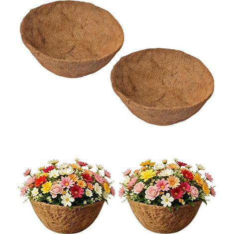 Lot de 2 doublures pour jardinières, paniers muraux en fibre de coco pour panier suspendu, plantation, clôture de jardin, paniers de fleurs, paniers de clôture (35,6 cm) (1/5)