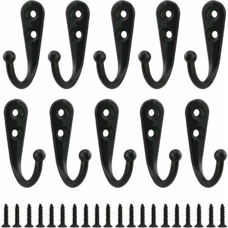 Ulisem10pcs Rétro Crochet de Manteau Métal Noir Patère Murale à Visser Individuelle Patère Porte Manteau Vintage Murale pour Peignoir Maison Etagères Tiroirs Casiers Salle de Bain avec 20 Vis (1/4)
