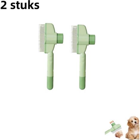 Peigne pour chat et chien 2 pièces - Démêlant et épilation flottante - Peigne autonettoyant pour animaux de compagnie - Massage pour poils longs et élimination des nœuds - Végétal (1/5)