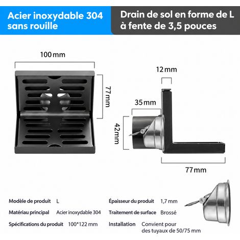 Siphon de sol mural en L en acier inoxydable gris fusil avec clapet anti-odeur pour tuyau 50 gris 50 réf 8743 12 × 11 × 9 cm 730 g – Livraison gratuite