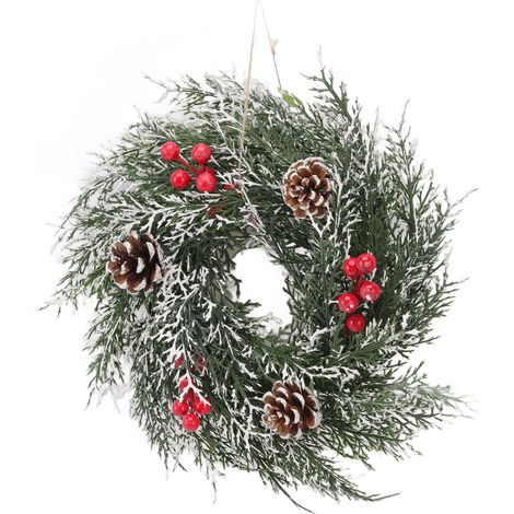 Couronne de Noël décorative en plastique avec fruits rouges et pommes de pin, à suspendre à la porte pour la maison