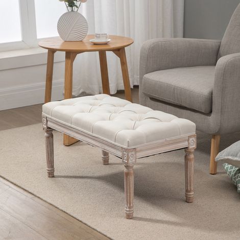 Banco de noche de diseño moderno, tapizado con efecto lino, patas de madera, estilo vintage, ideal para dormitorio y recibidor, 40x80x43 cm, color beige. (1/5)