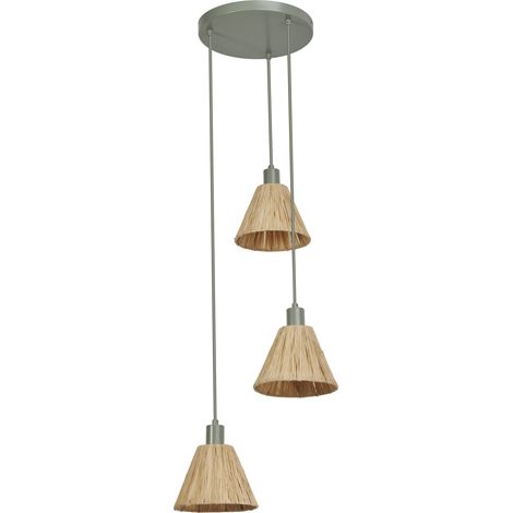 OSRAM Suspension Decor Raffia Plate verte en raphia et métal, 3xE27, diamètre 430 mm, abat-jour en matériau recyclé, durable grâce à ses sources lumineuses remplaçables, montage simple (1/5)