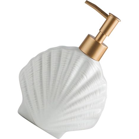 Flacon Distributeur Pompe en Céramique Blanche 420ml Forme Coquillage pour Savonnette Liquide Shampooing Lotion Rechargeable pour Salle de Bain Maison Hôtel (1/5)