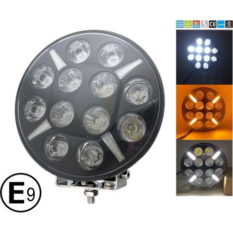 Projecteur halogène à diode LED Dark Knight avec feux de jour (DRL), feux de position blanc — jaune/orange, Ø 218 mm, 12V–24V, h