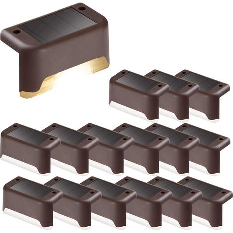Set mit 16 Solar-Außentreppenleuchten – wasserdicht – LED-Beleuchtung für Außentreppen, Stufen, Zäune, Garten, Terrasse, Dachrinne, Wege, Dekoration, warmweiß