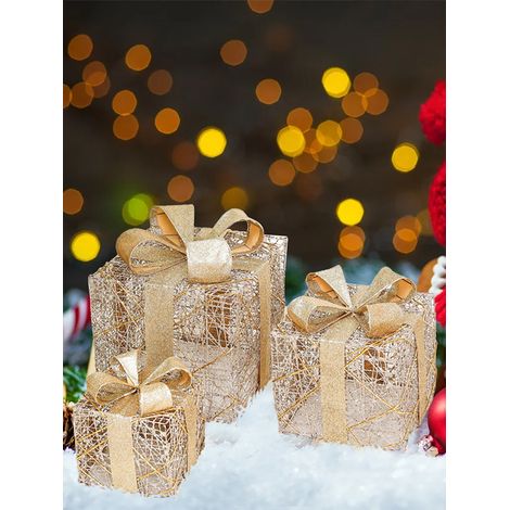 Coffret cadeau de Noël en trois parties (15/20/25 cm) en corde de chanvre et fil sans lumières, adapté aux centres commerciaux, hôtels, mariages, sapins de Noël, décorations et mises en scène. (1/4)