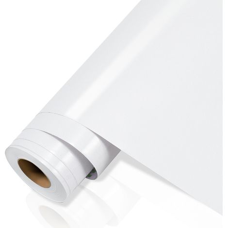 2x Papier adhésif pour meubles 61cm x500 cm papier peint auto-adhésif film auto-adhésif étanche pour comptoirs de cuisine salle de bain-blanc