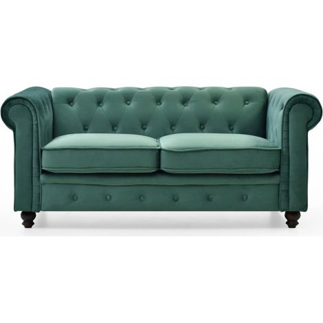 Canapé 2 Places Velours "Chesterfield" 158cm Vert (1/5)