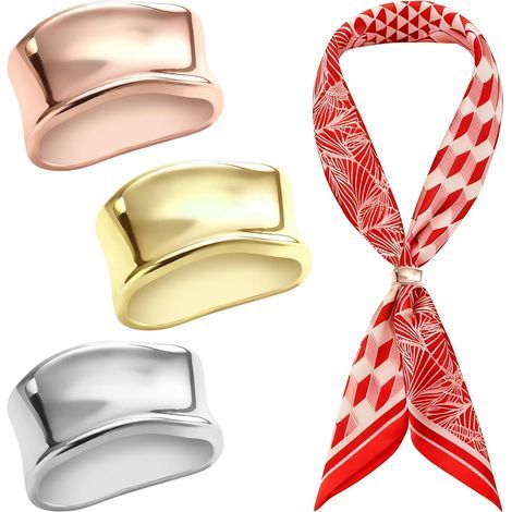 Set aus 3 Seidenschalringen für Damen, Legierungsclips mit Gold-, Silber- und Roségold-Finish, modische Accessoires für Seidenschals, elegante Verschlussschnalle für Schals (1/5)