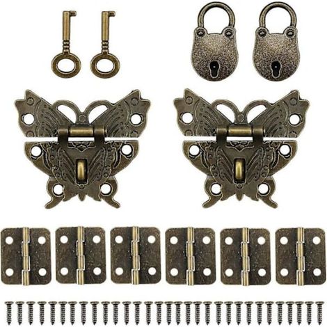 Château ancien avec clé, petite charnière ancienne et mini cadenas à boucle (idéal pour boîtes et agendas), décoration cadeau 2024THO (1/5)