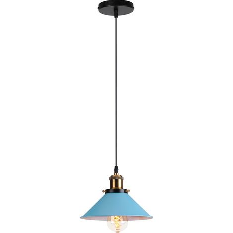 Suspension Luminaire Industrielle 22CM Rétro Plafonnier Lustre Suspension pour Couloir Salon Restaurant E27 40W Bleu (1/5)