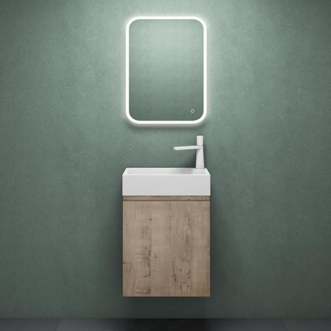Mai & Mai Ensemble de Meuble de Salle de Bain Meuble sous Lavabo Suspendu Chêne Blanc Clair 46x26x63cm avec Vasque et Miroir LED PS02