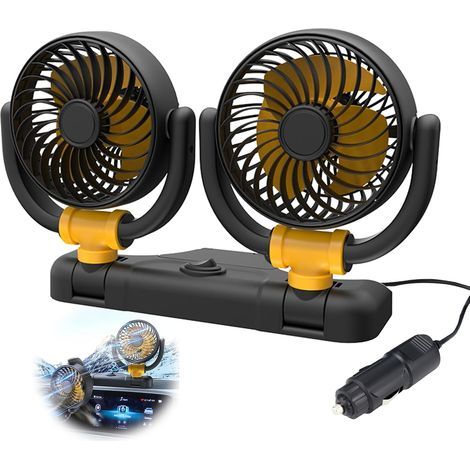 Ventilateur de voiture 12 V Double tête Rotation à 360° Avec allume cigare Puissant et silencieux Pour voiture, van, SUV, RV, bateau (1/5)