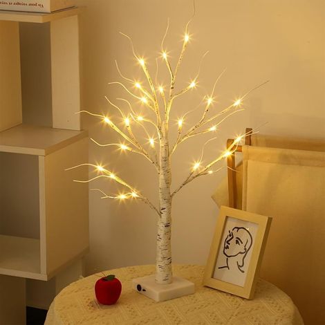 Arbre Lumineux LED, 60cm/2ft Lumières de Bouleau avec 24 LEDs Lumières d'arbre de Noël, USB/Batterie Arbre Lumineux en Bouleau Blanc Chau, Branches Réglables Lampe pour Fête,Pâques, Décoration de Noël (1/5)