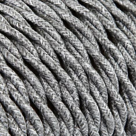 Câble Electrique Toile Grise en Textile Torsadé 3x0.75mm² - Fil Electrique Tissu