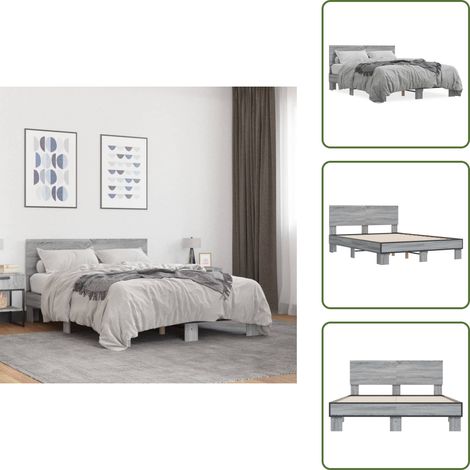 Bettgestell Grau Sonoma 120x200 cm Holzwerkstoff und Metall - Holzbettfassungen - Bettrahmen - Doppelbett - Einzelbett - Grau Sonoma