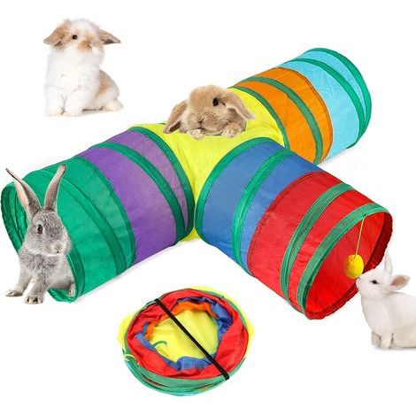 Tunnel pliable pour lapin, cachette à 3 entrées, petit jouet pour animaux A (1/5)