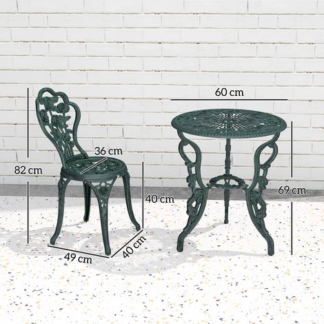 Ensemble bistro, ensemble de jardin pour 2 personnes, mobilier de balcon, aluminium moulé, vert antique (1/5)
