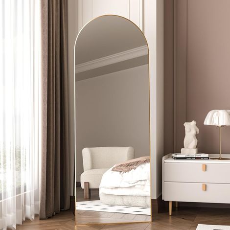 Miroir de Sol Arqué 162 x 53 cm - Pleine Longueur avec Cadre en Alliage d'Aluminium et Support pour Chambre à Coucher, Dressing (Doré) (1/5)