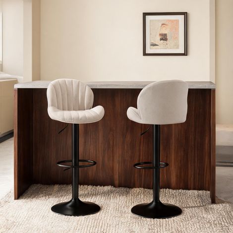 Tabouret de bar beige en chenille 100 polyester 50 x 48 x 115 cm (1/5)