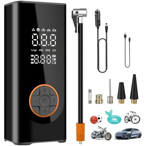 Compresseur d'air portable 150PSI pompe à air pour pneus de voiture avec pneumomètre sans fil 10000mAh 3X plus rapide gonflateur de pneus portable pour voiture, vélos et pneus de moto, billes en arriè (1/5)
