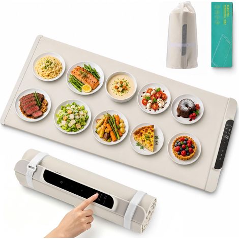 Plaque chauffante électrique pour aliments, plaque chauffante en silicone avec 14 réglages de température et minuterie de 10 heures, portable et enroulable, chauffe-buffet pour fêtes et maison, 465 W (1/5)