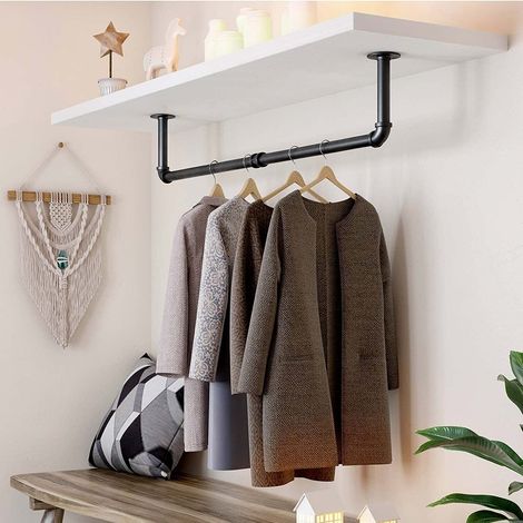 2x 92cm Long Industrial Pipe Clothes Bar Rack Garment Hanging Rail (1/5)