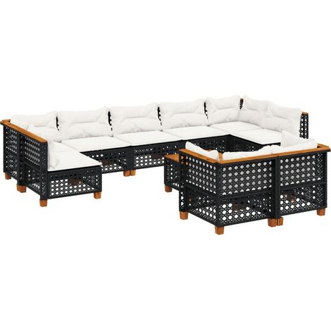 vidaXL Set Divani da Giardino 10pz con Cuscini in Polyrattan Nero (1/5)